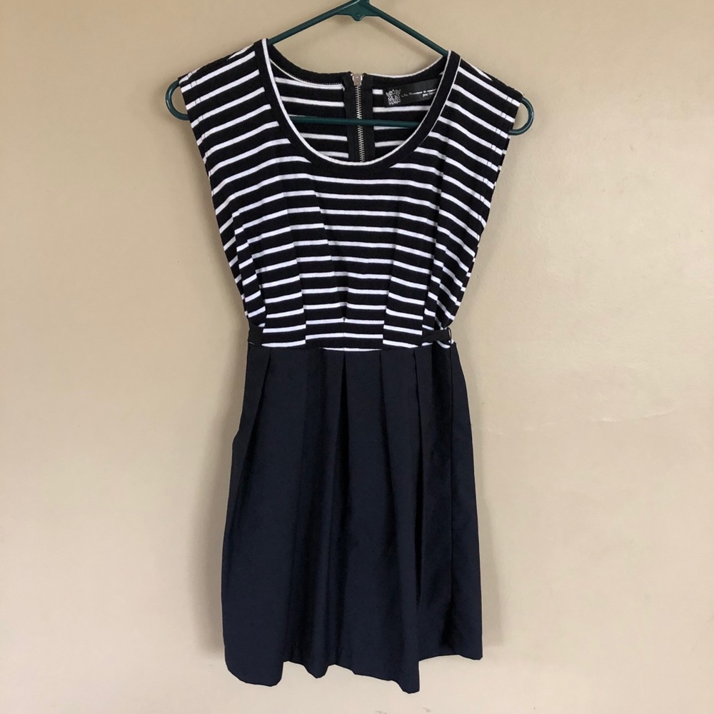 Black and White striped mini dress with pockets